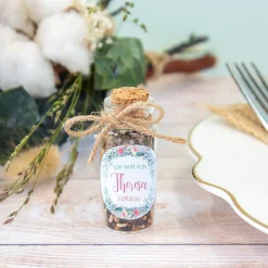 Gastgeschenk Taufe Mini Glasröhrchen + Aufkleber Kranz Aquarell