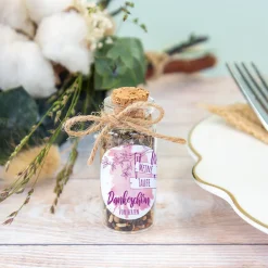 Gastgeschenk Taufe Mini Glasröhrchen + Aufkleber Mädchen Aquarell