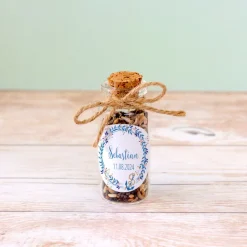 Gastgeschenk Taufe Mini Glasröhrchen + Aufkleber Anker mit Kranz