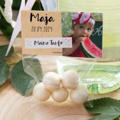 Gastgeschenk Taufe Tüte transparent + Etikett "Foto"