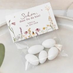 Gastgeschenk Tüte transparent mit Etikett "Wildromantische Blüten"