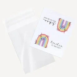 Gastgeschenk Tüte transparent mit Etikett "Regenbogen Vintage"