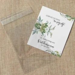 Gastgeschenk Tüte transparent mit Etikett "Green Magic"