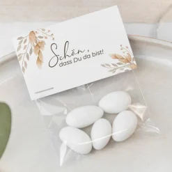 Gastgeschenk Tüte transparent + Etikett Trockengras