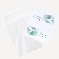 Gastgeschenk Tüte transparent + Etikett "Taube"