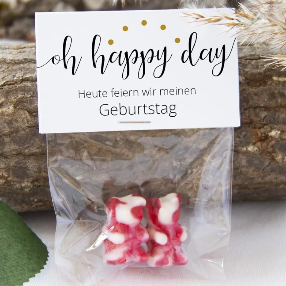 Gastgeschenk Tüte transparent mit Etikett "Oh happy day"