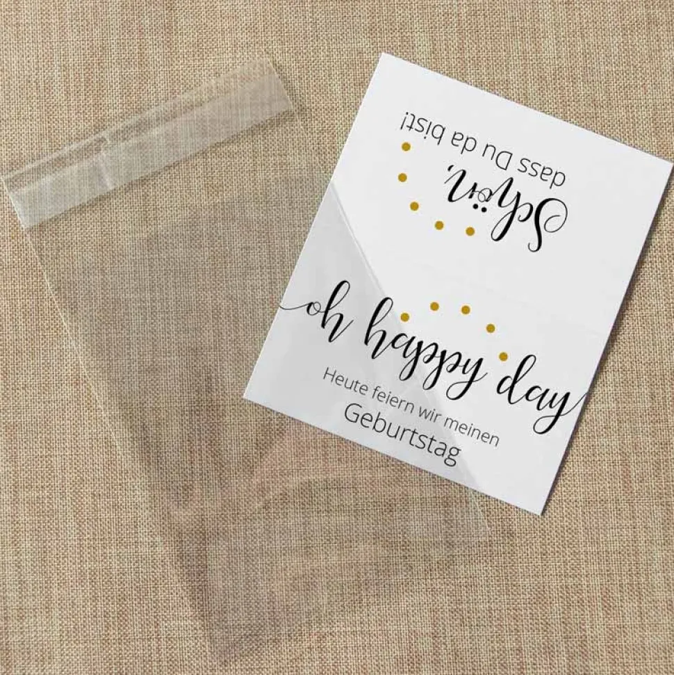 Gastgeschenk Tüte transparent mit Etikett "Oh happy day"