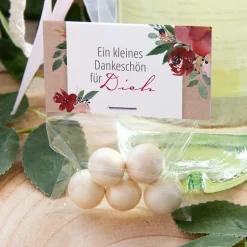Gastgeschenk Tüte transparent + Etikett Vintage rot Blumen