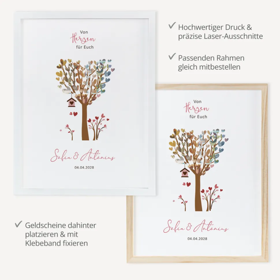Geldgeschenk "Baum Herzen"