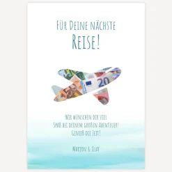 Geldgeschenk Flugzeug Aquarell Blau
