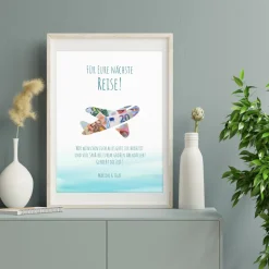 Geldgeschenk Flugzeug Aquarell Blau