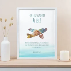Geldgeschenk Flugzeug Aquarell Blau