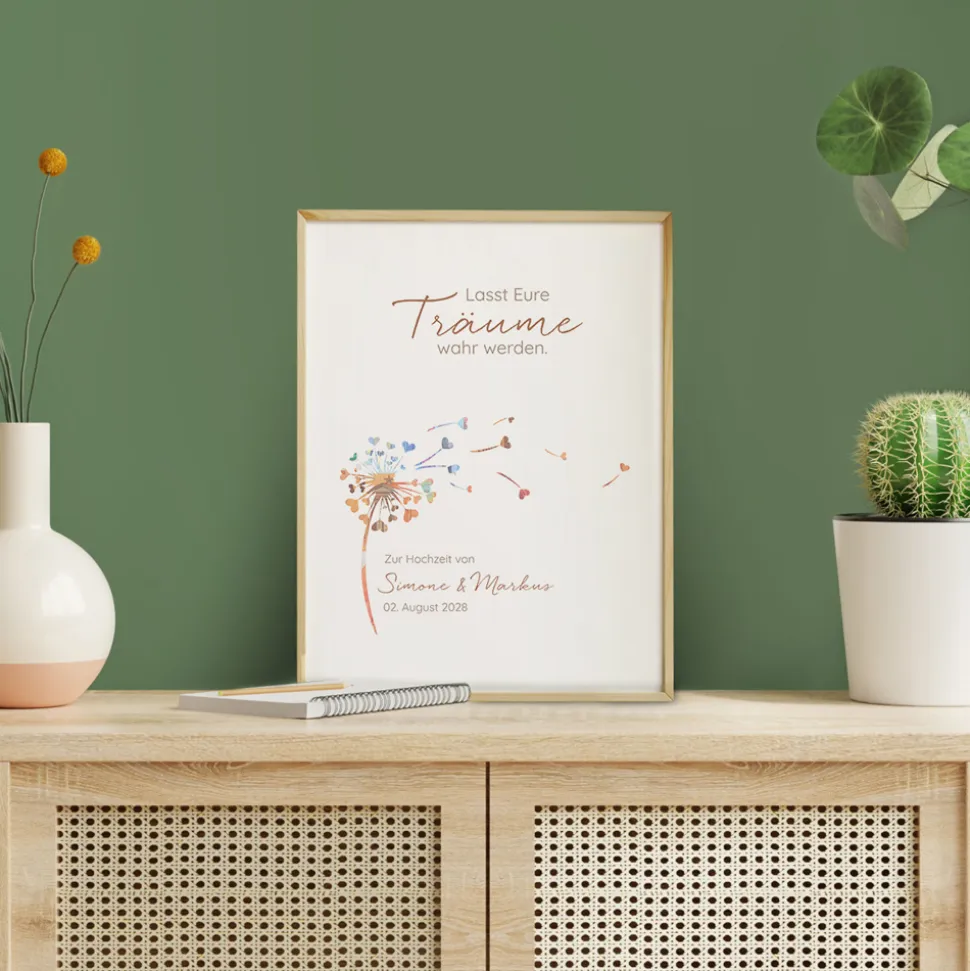 Geldgeschenk Pusteblume mit Herzen