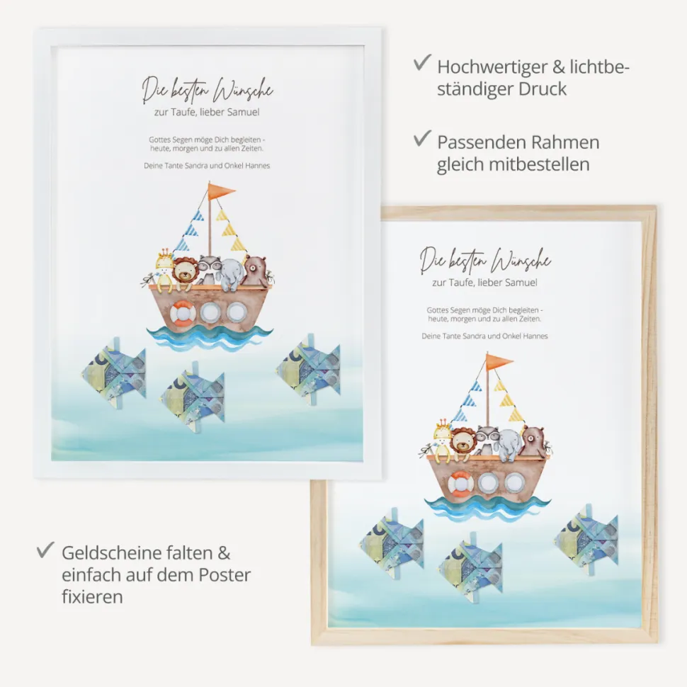 Geldgeschenk Taufe "Arche Noah Aquarell"