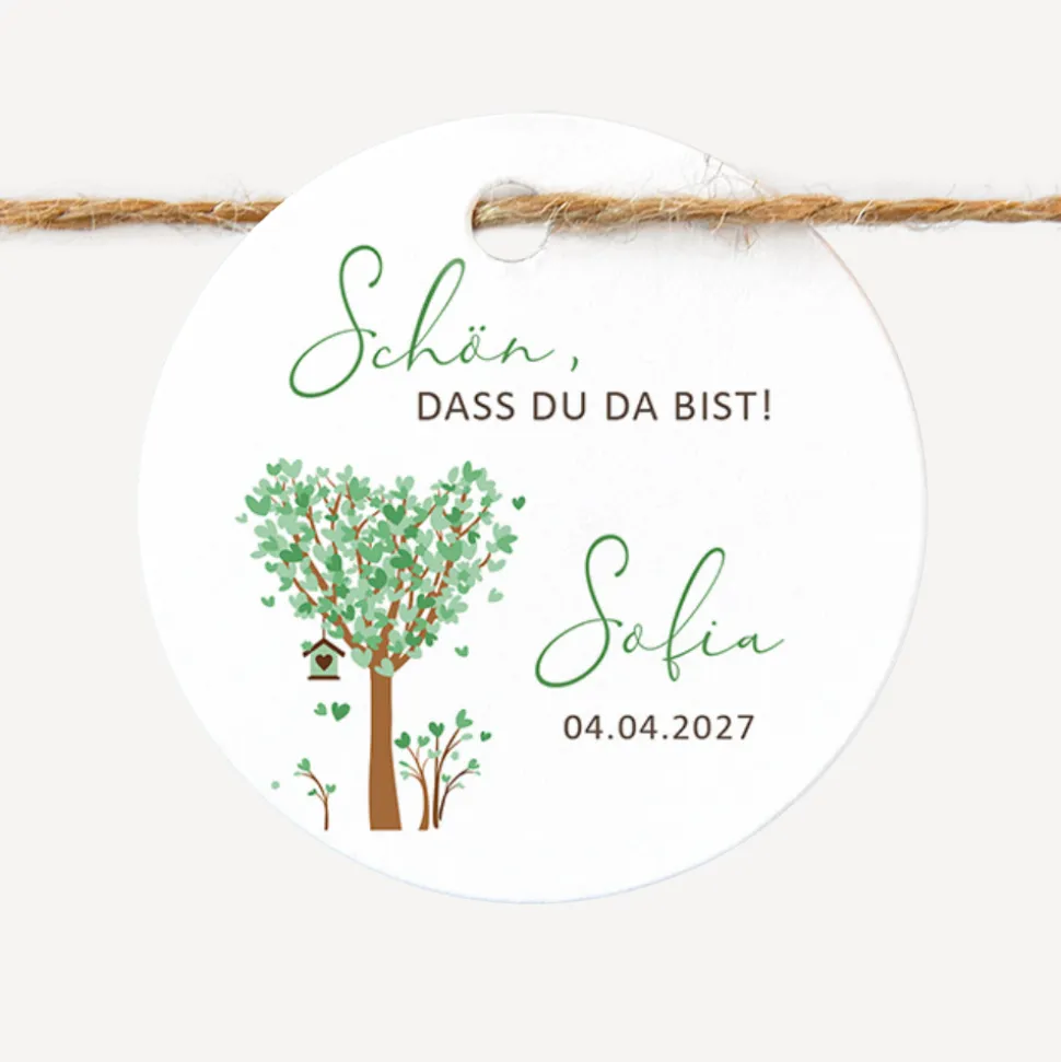 Geschenkanhänger rund "Baum Herzen"
