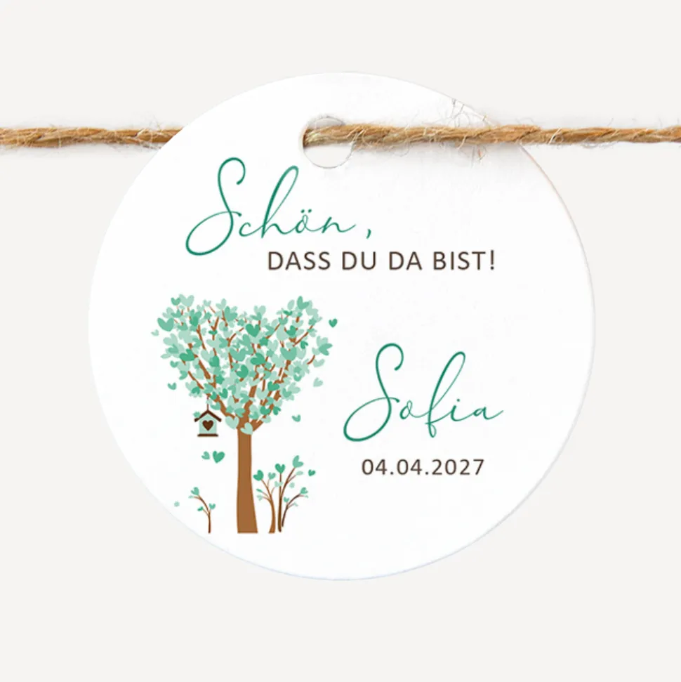 Geschenkanhänger rund "Baum Herzen"