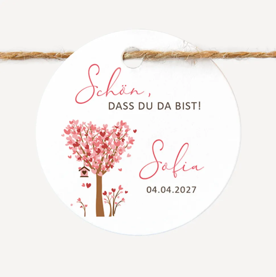 Geschenkanhänger rund "Baum Herzen"