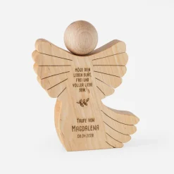 Geschenk Schutzengel Taufe aus Holz mit Gravur groß