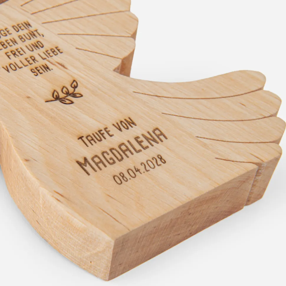 Geschenk Schutzengel Taufe aus Holz mit Gravur groß