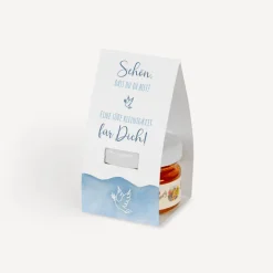 Geschenktäschchen mit Blütenhonig "Aquarell mit Taube blau"