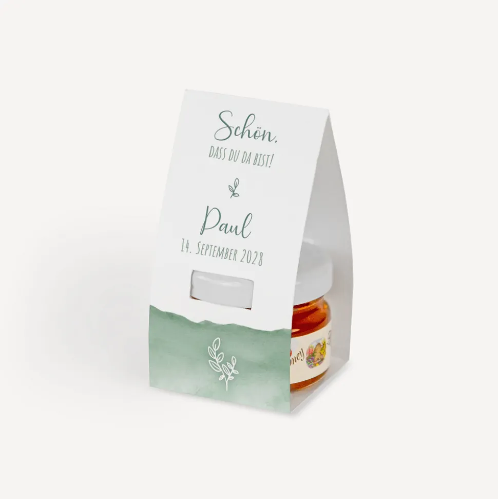 Geschenktäschchen mit Blütenhonig "Aquarell mit Zweig grün"