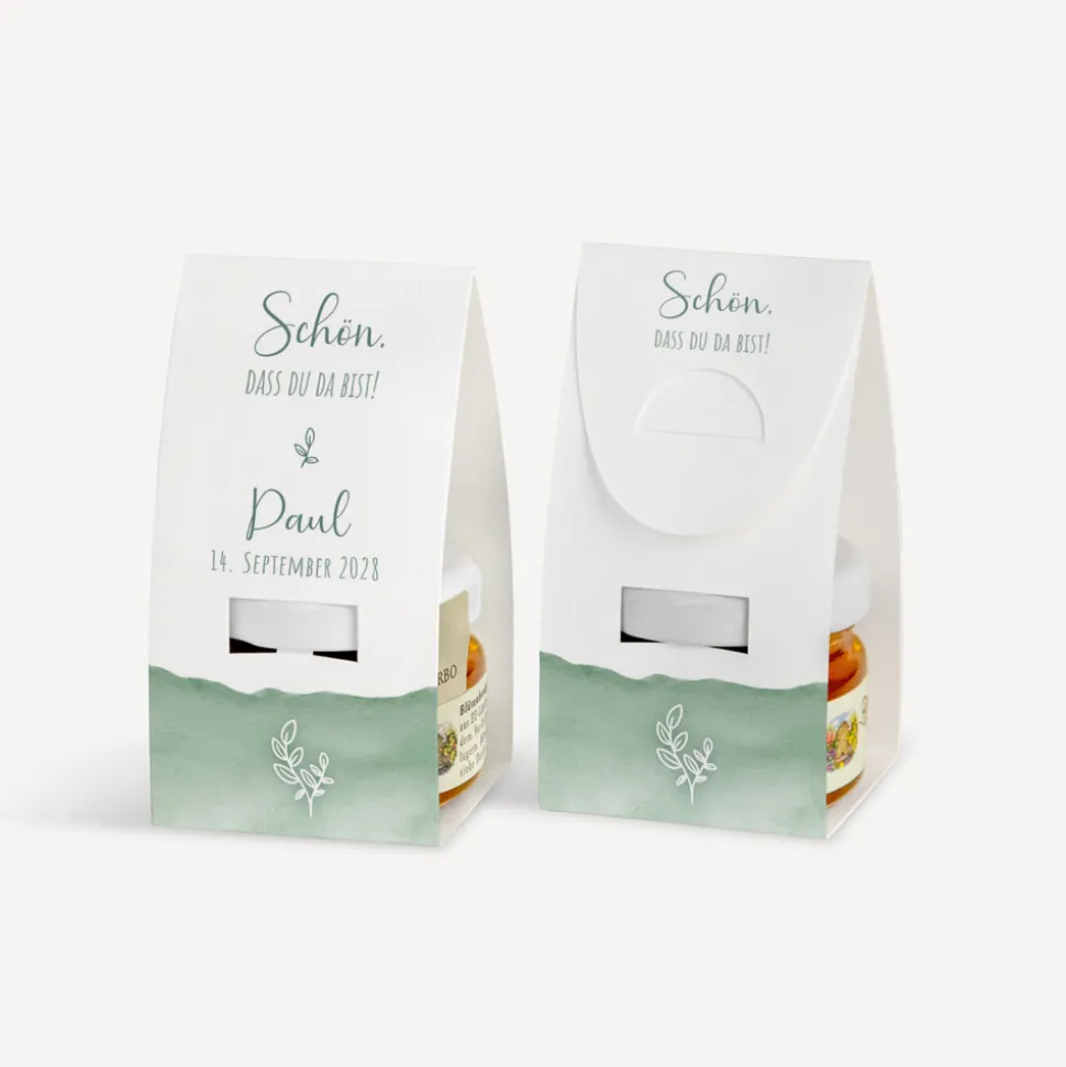 Geschenktäschchen mit Blütenhonig "Aquarell mit Zweig grün"