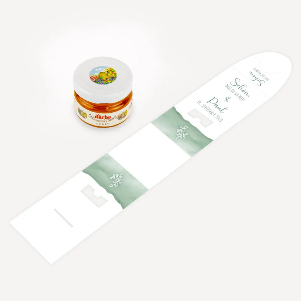 Geschenktäschchen mit Blütenhonig "Aquarell mit Zweig grün"