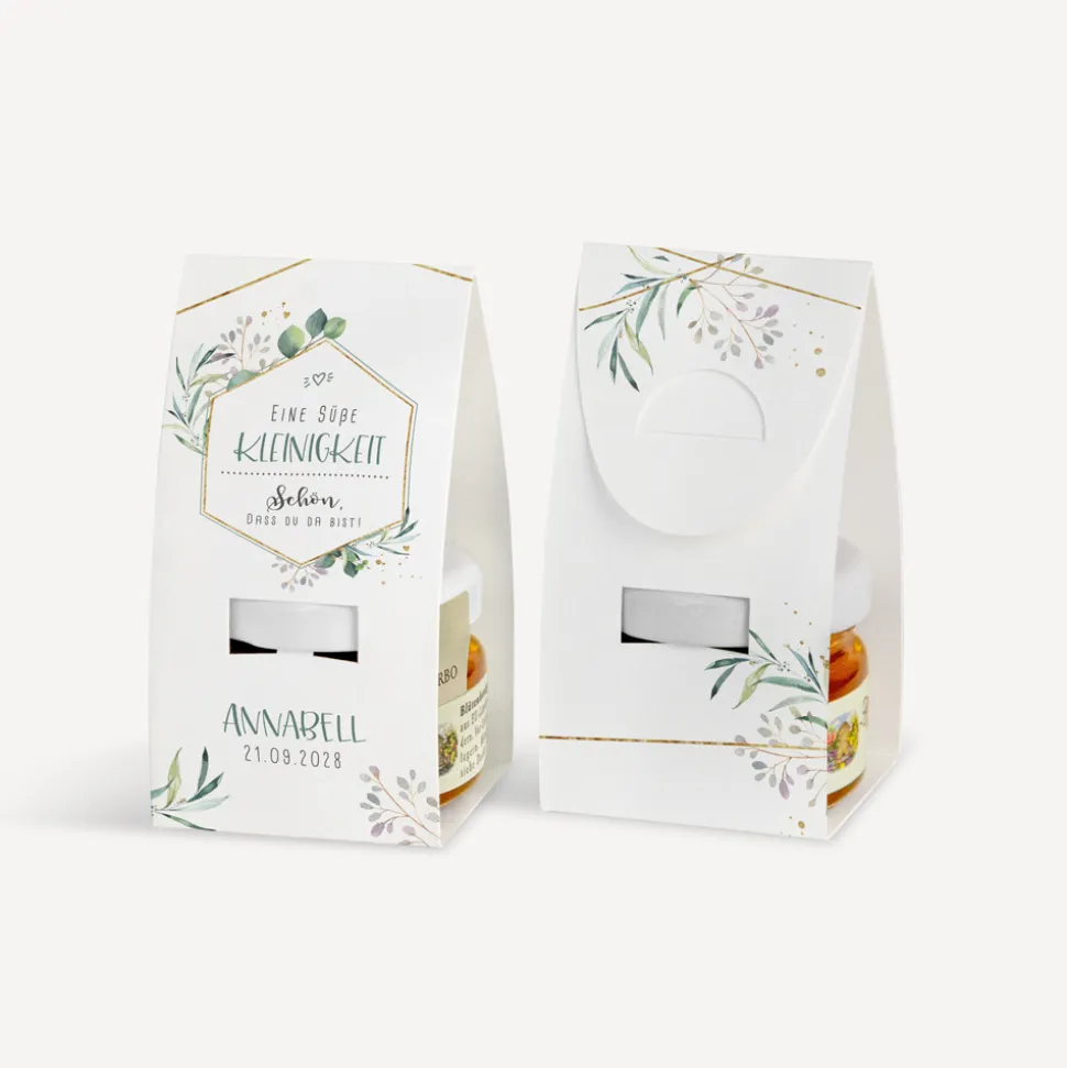 Geschenktäschchen mit Blütenhonig "Aquarell Eukalyptus Zweige"
