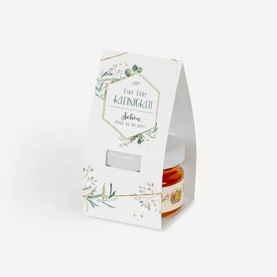 Geschenktäschchen mit Blütenhonig "Aquarell Eukalyptus Zweige"