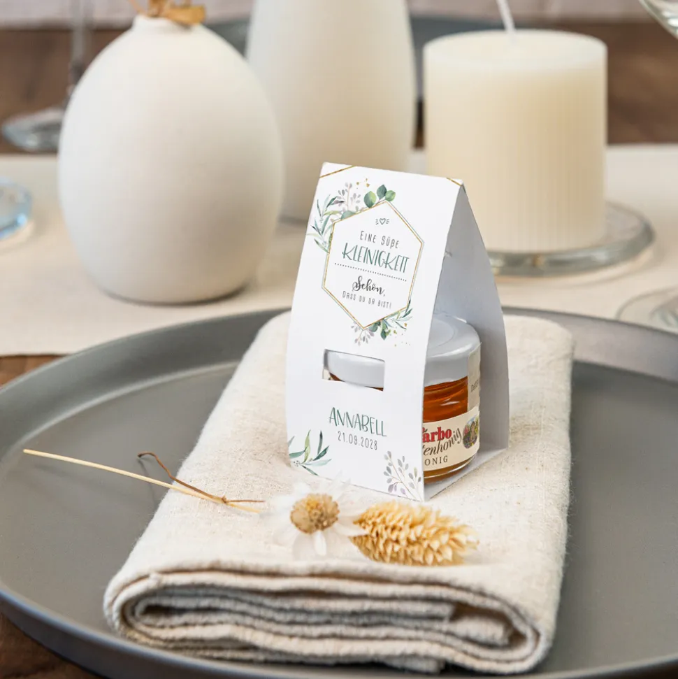 Geschenktäschchen mit Blütenhonig "Aquarell Eukalyptus Zweige"