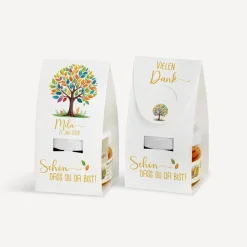 Geschenktäschchen mit Blütenhonig "Lebensbaum Bunte Blätter"