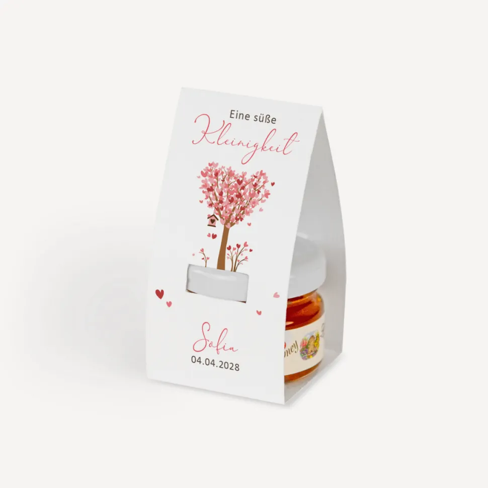 Geschenktäschchen mit Blütenhonig "Baum Herzen"