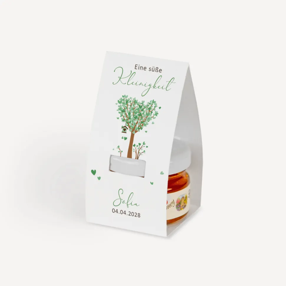 Geschenktäschchen mit Blütenhonig "Baum Herzen"