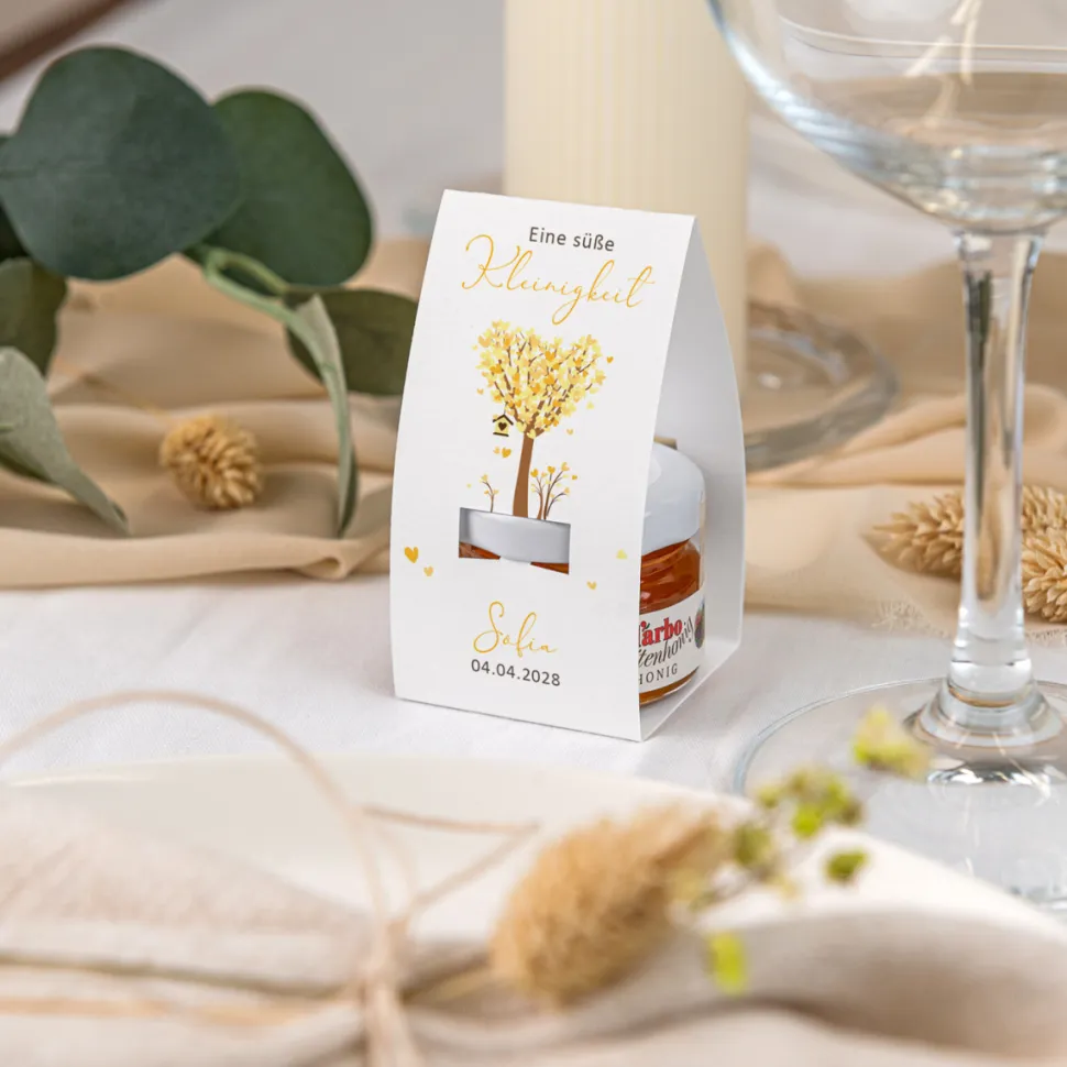 Geschenktäschchen mit Blütenhonig "Baum Herzen"