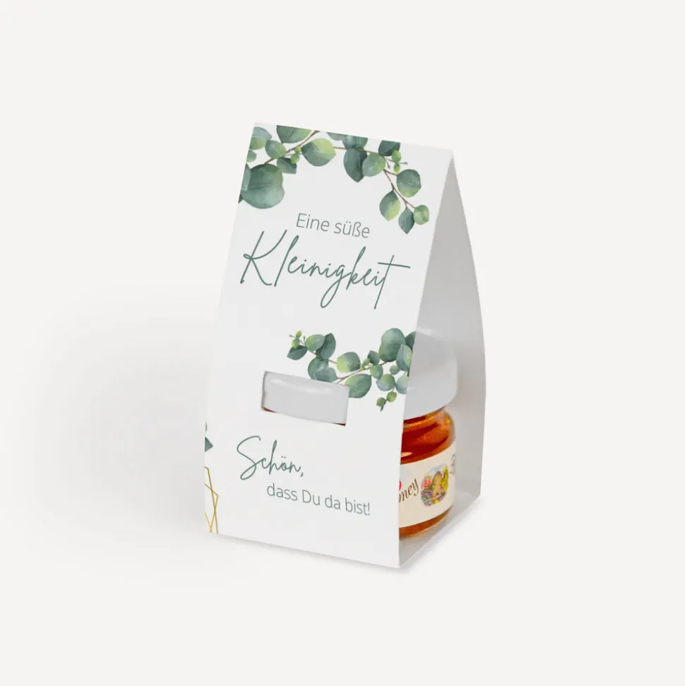 Geschenktäschchen mit Blütenhonig "Eukalyptus Geometrie"