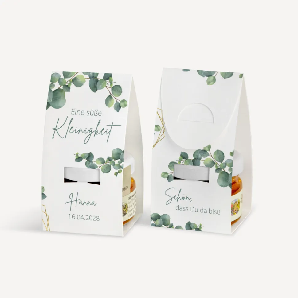 Geschenktäschchen mit Blütenhonig "Eukalyptus Geometrie"