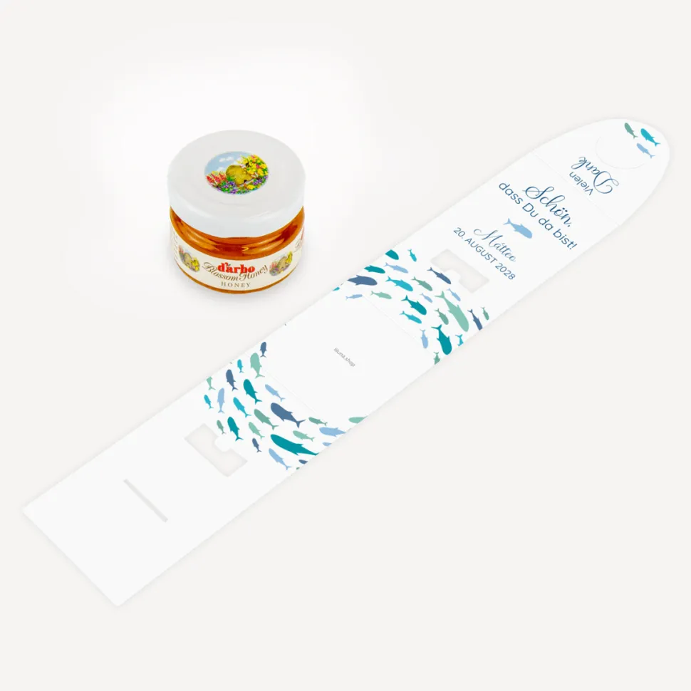 Geschenktäschchen mit Blütenhonig "Fischschwarm"