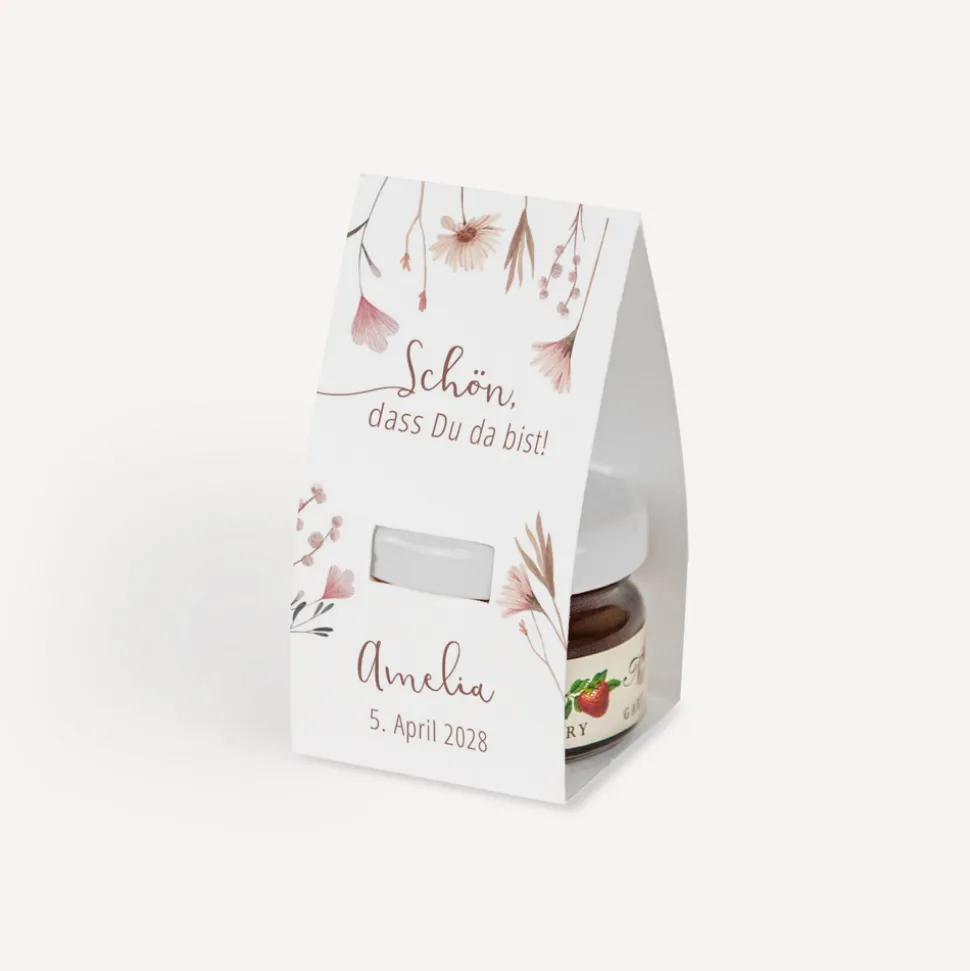 Geschenktäschchen mit Erdbeer Konfitüre "Wild Flowers"