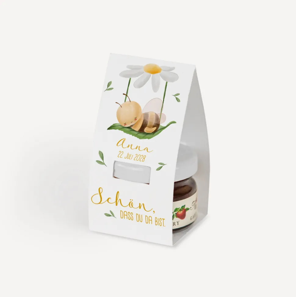 Geschenktäschchen mit Erdbeer Konfitüre "Biene im Traumland"