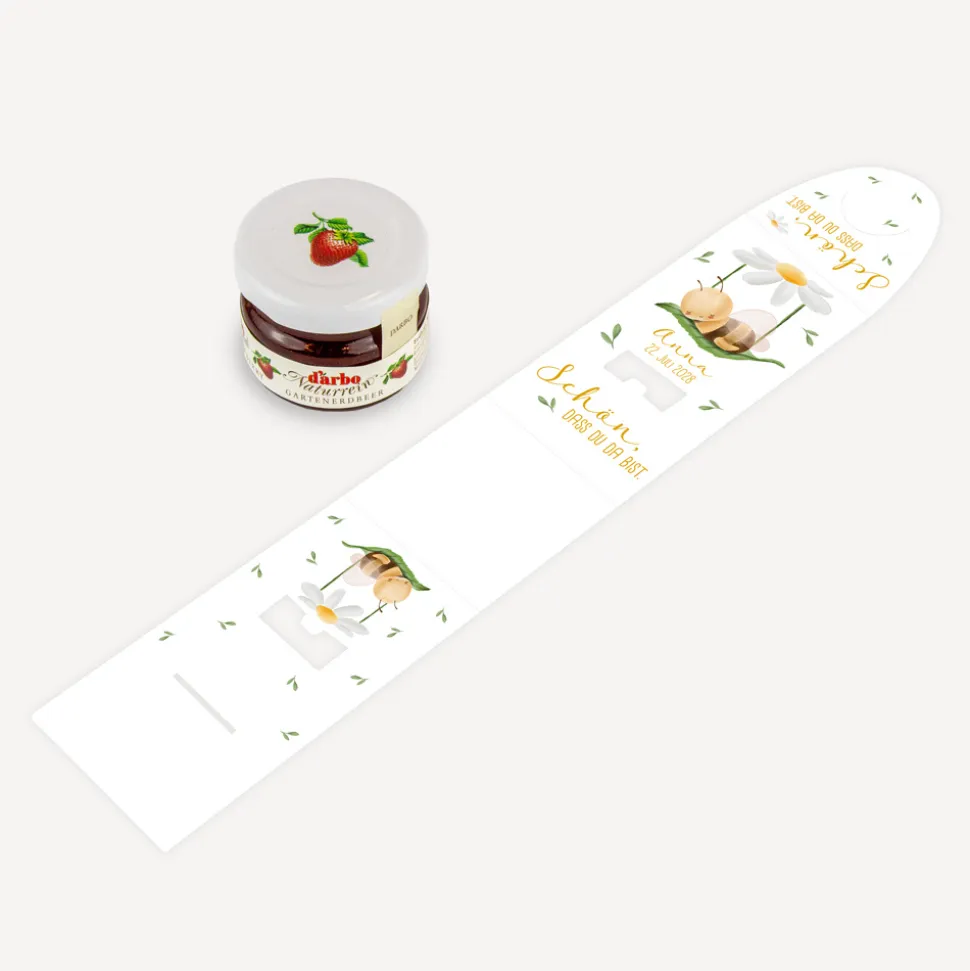 Geschenktäschchen mit Erdbeer Konfitüre "Biene im Traumland"