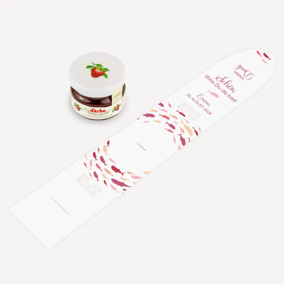 Geschenktäschchen mit Erdbeer Konfitüre "Fischschwarm"