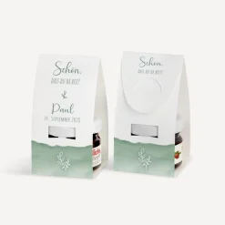 Geschenktäschchen mit Erdbeer Konfitüre "Aquarell mit Zweig grün"