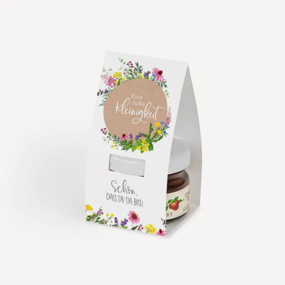 Geschenktäschchen mit Erdbeer Konfitüre "Wildblumen"