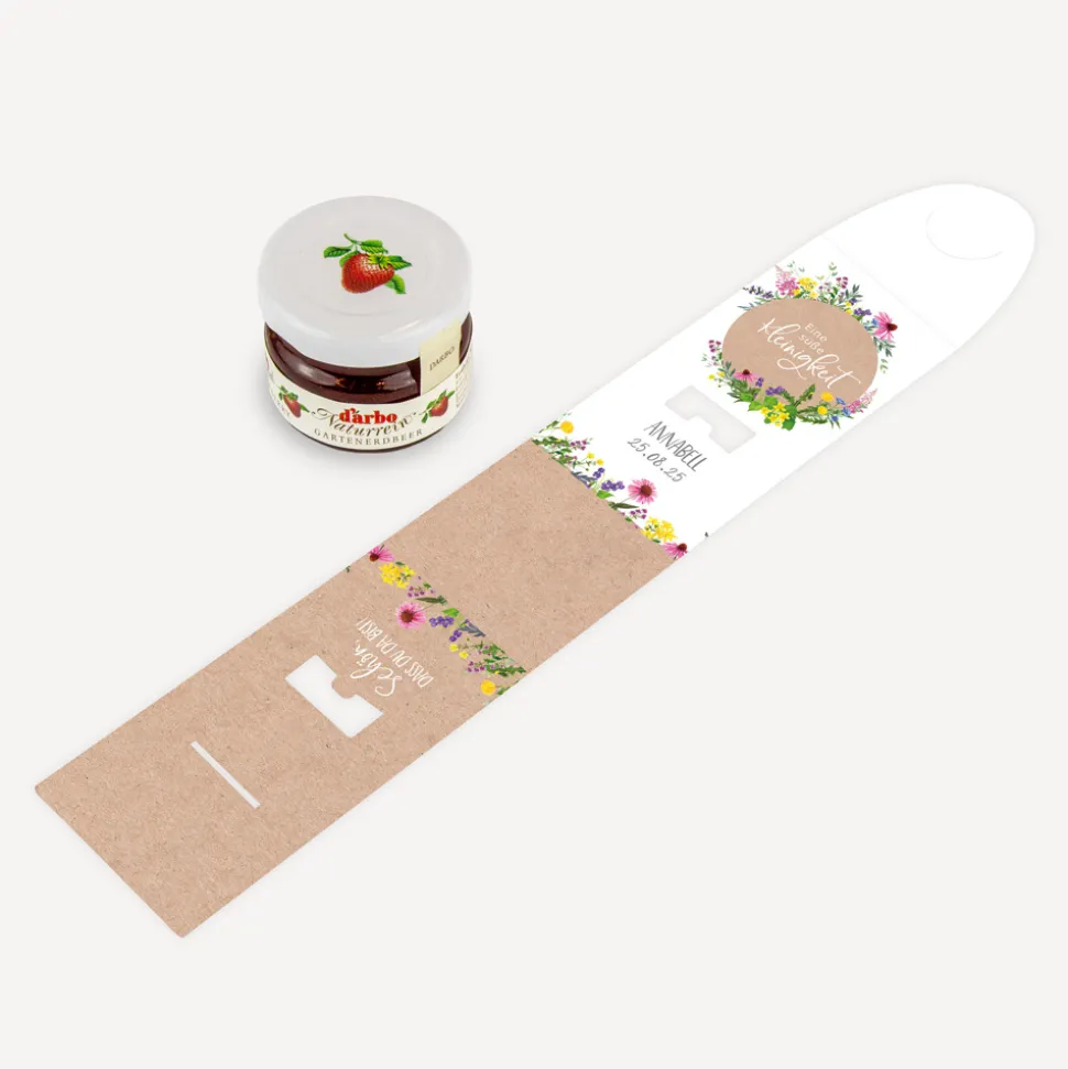 Geschenktäschchen mit Erdbeer Konfitüre "Wildblumen"