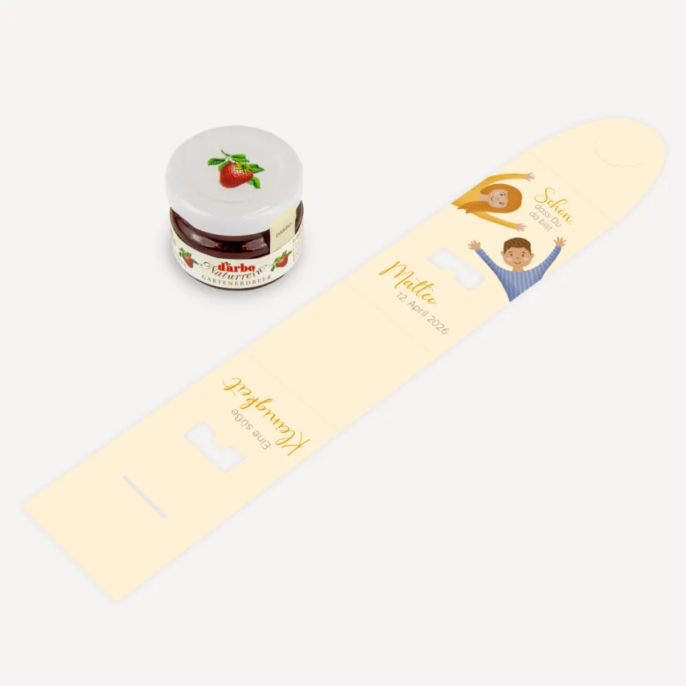 Geschenktäschchen mit Erdbeer Konfitüre "Ihr seid meine Freunde!"