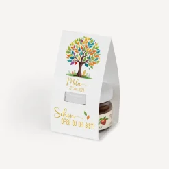 Geschenktäschchen mit Erdbeer Konfitüre "Lebensbaum Bunte Blätter"