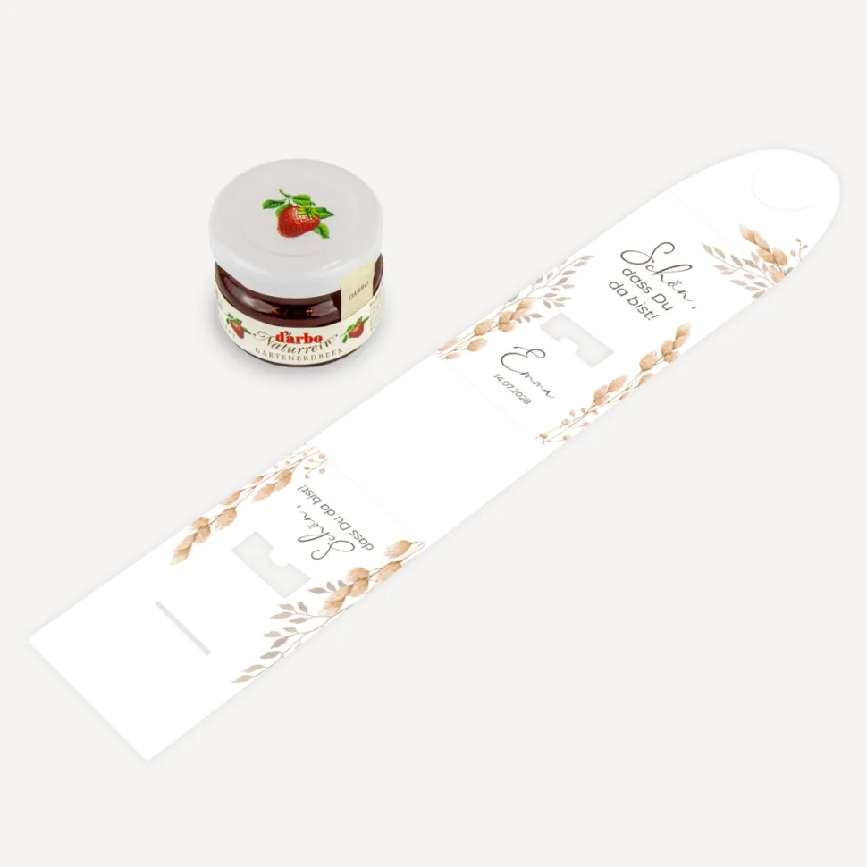 Geschenktäschchen mit Erdbeer Konfitüre "Trockengras"