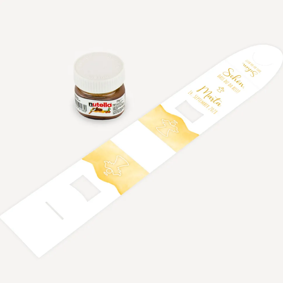 Geschenktäschchen mit Nutella "Aquarell mit Engel gold-gelb"