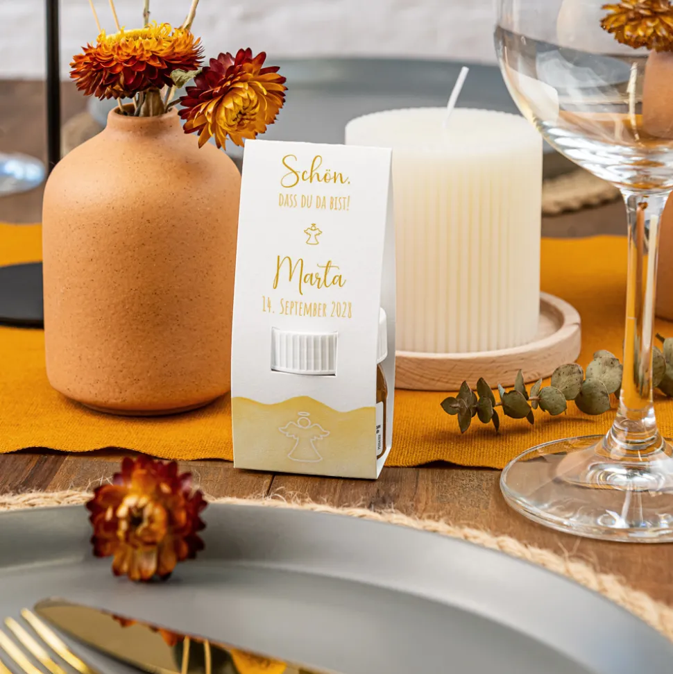 Geschenktäschchen mit Nutella "Aquarell mit Engel gold-gelb"