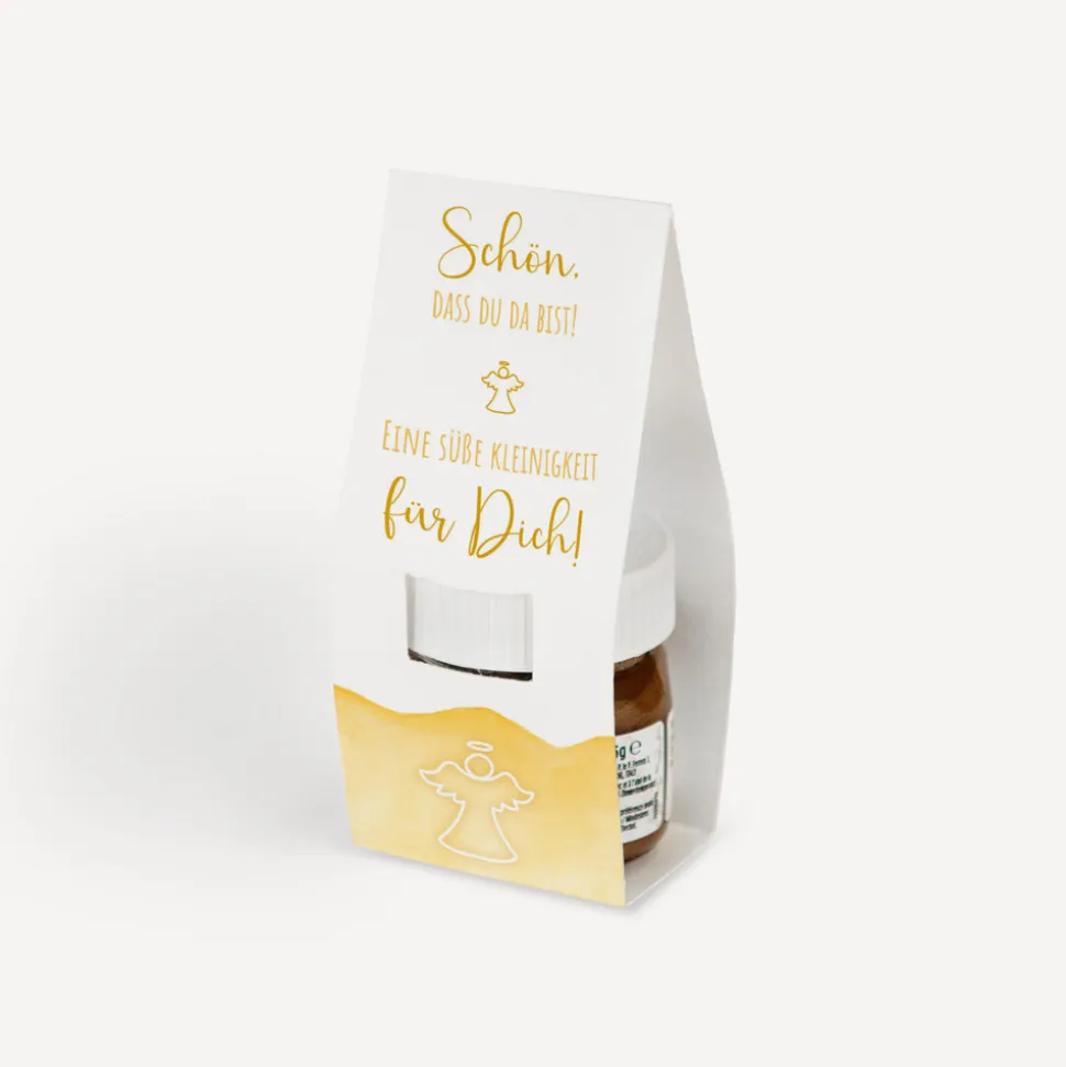 Geschenktäschchen mit Nutella "Aquarell mit Engel gold-gelb"